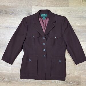 Vintage Ralph Lauren Blazer Womens 12P  Brown Equestrian Horse Buttons Wool